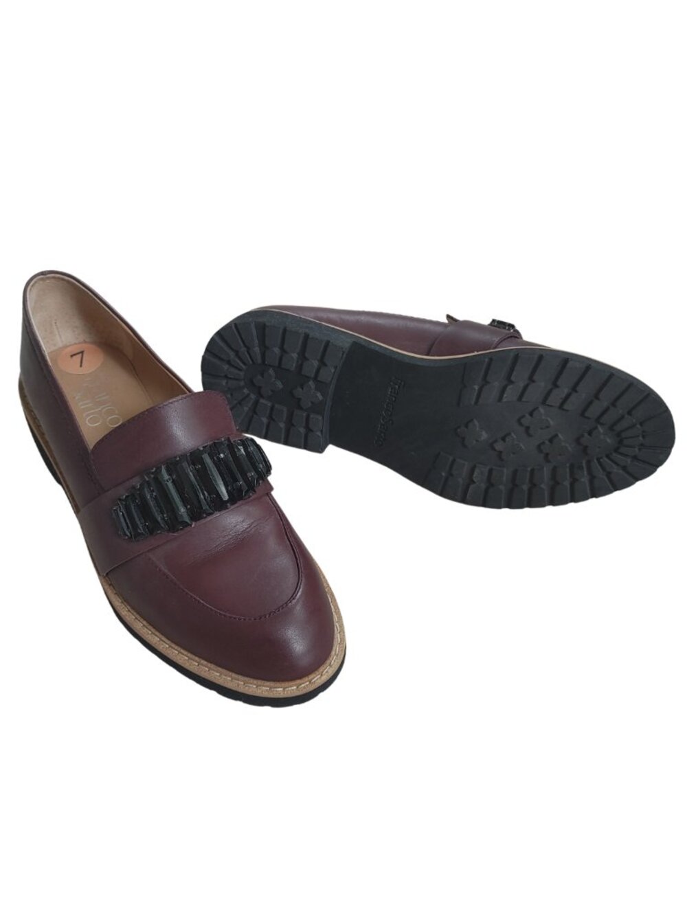 FRANCO SARTO Carver Burgundy Leather Embellished Loafers - Size 7 - Picture 3 of 5
